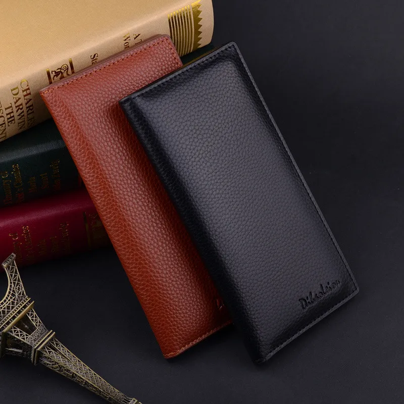 Классический деловой мужской длинный двухскладной кошелек из искусственной