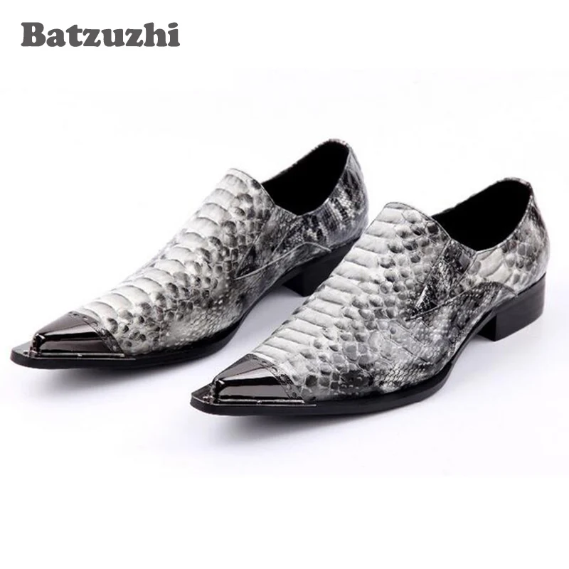 

Туфли Batzuzhi мужские кожаные, заостренный носок, металлический носок, Серый питон, Классическая обувь ручной работы, модные парикмахерские туфли, размер 46