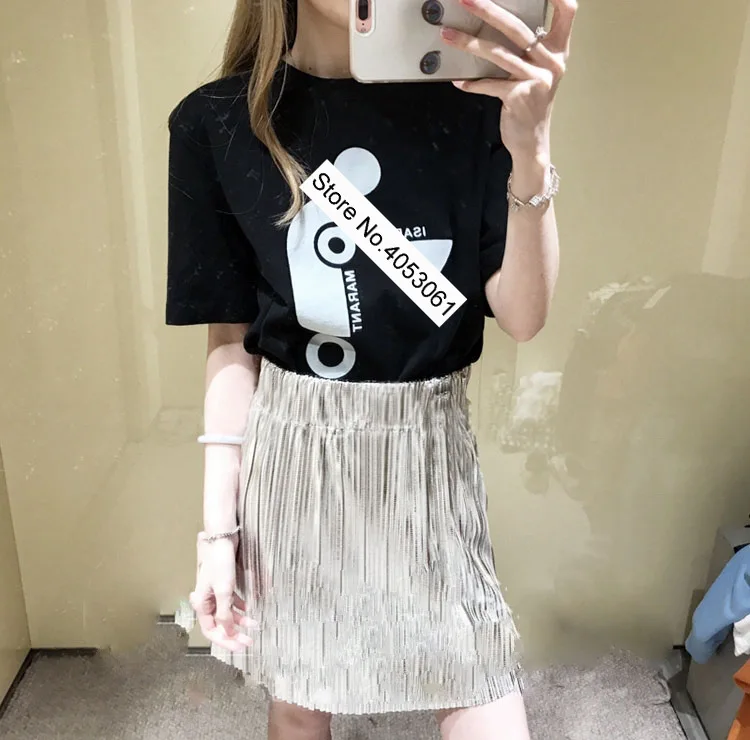 Новейшая хлопковая Футболка с принтом-черный/белый 2019ss Круглый вырез короткий рукав контрастный цвет тройники топ