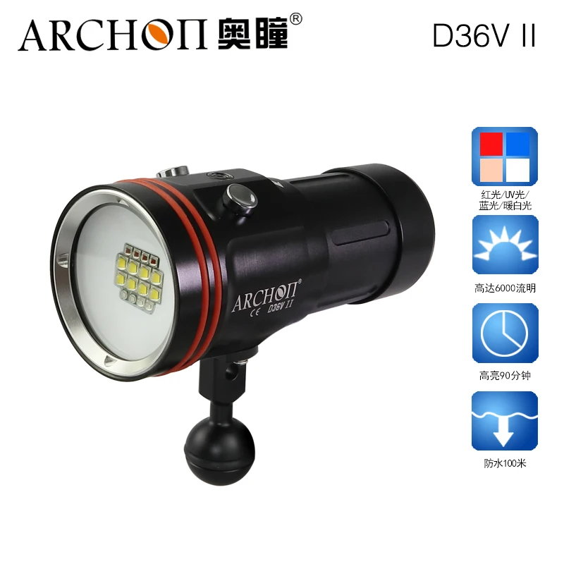 

Free Shipping ARCHON D36V Upgraded version D36V II 6000lm Underwater Video Light Diving Flashlight Torch