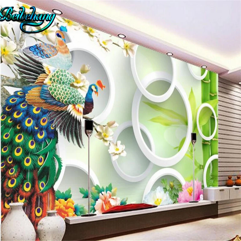 

beibehang Super Green 3D Peacock Living Room TV Wall Decorative Wallpaper Custom Wallpaper Mural Decorative