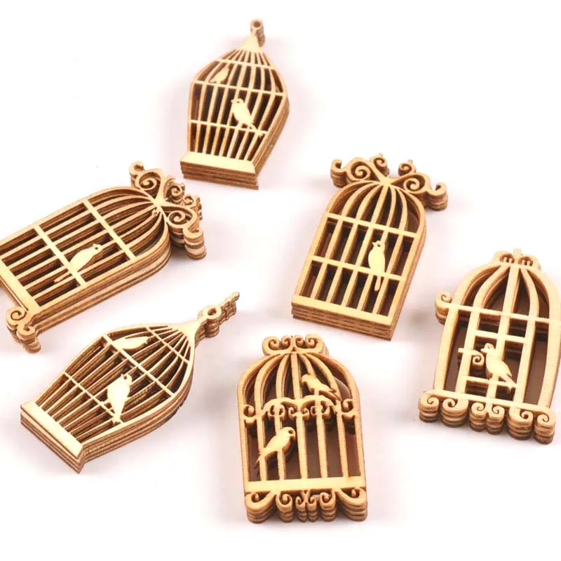 24pcs 35x52mm Birdcage Wooden Ornament Natural Wood Decoration DIY Carfts For Embellishments Home Decor Handmade Arts m1743 | Дом и сад