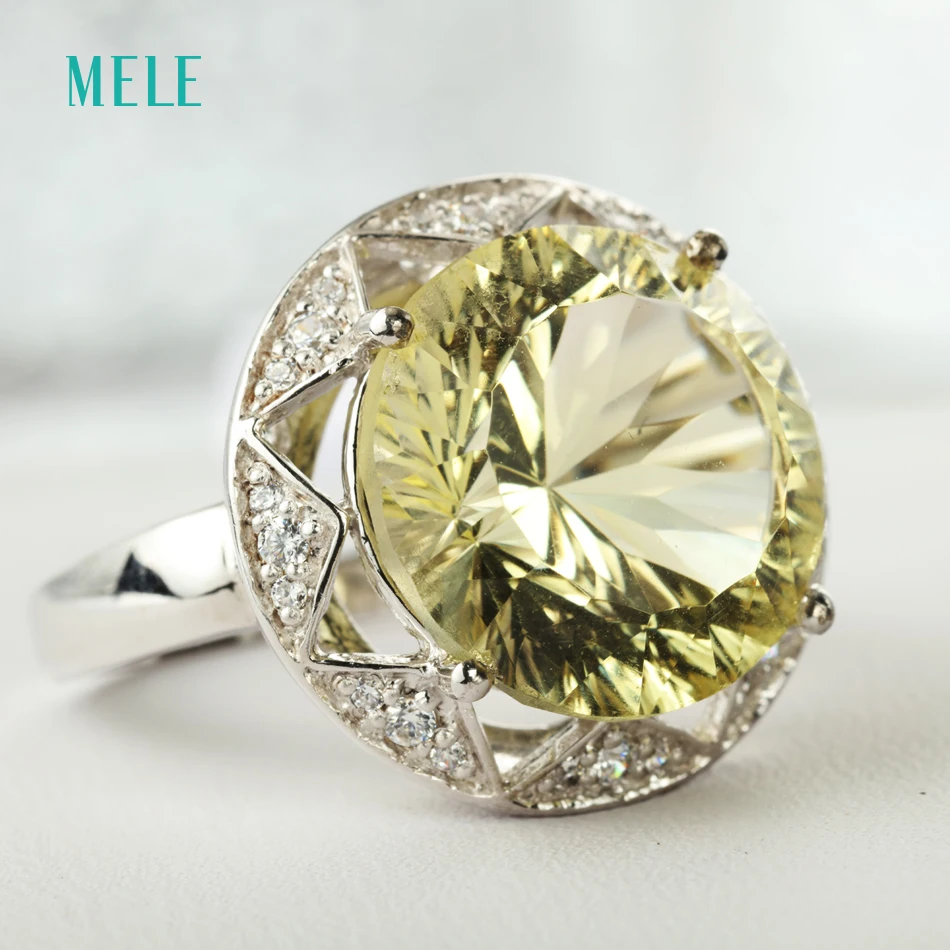 Натуральный дымчатый кварты и лимонный кварц серебряное кольцо цветок резки