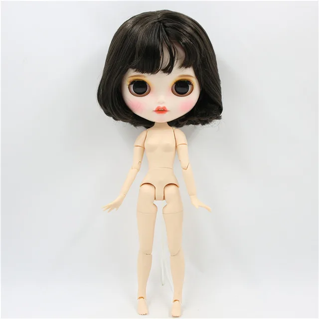 1/6 bjd завод blyth кукла короткие черные волосы, новое матовое лицо с зубами, белая кожа сустава тела 30 см BL950 - Цвет: naked doll