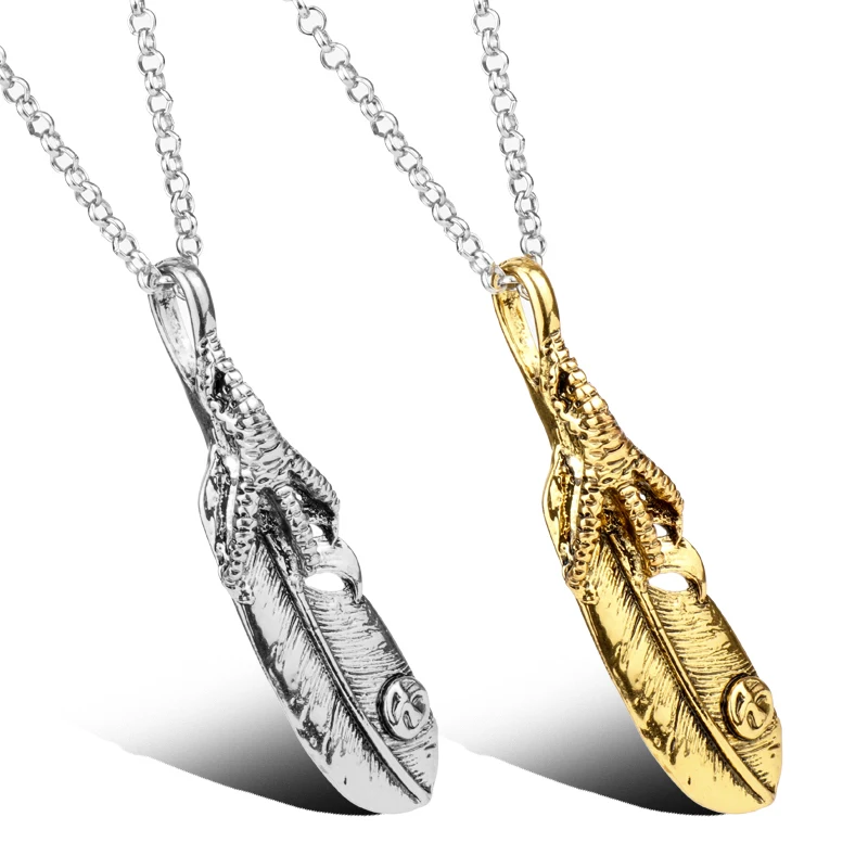 Unisex Japan Takahashi Feather Pendant Necklace Alloy Jewelry Link Long Chain Eagle claw Design Charm Collier | Украшения и
