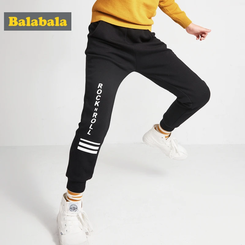 Balabala/флисовые спортивные штаны без застежки с принтом для мальчиков-Подростков Спортивные штаны с поясом и каймой в рубчик