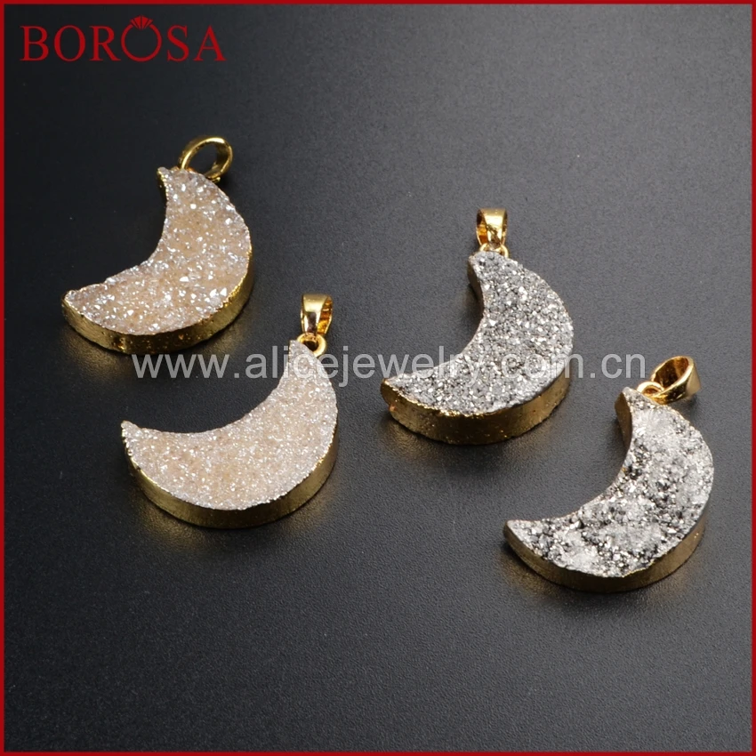 BOROSA 10 шт. Druzy Форму Полумесяца Подвеска Бусины для Ожерелья золотой Цвет