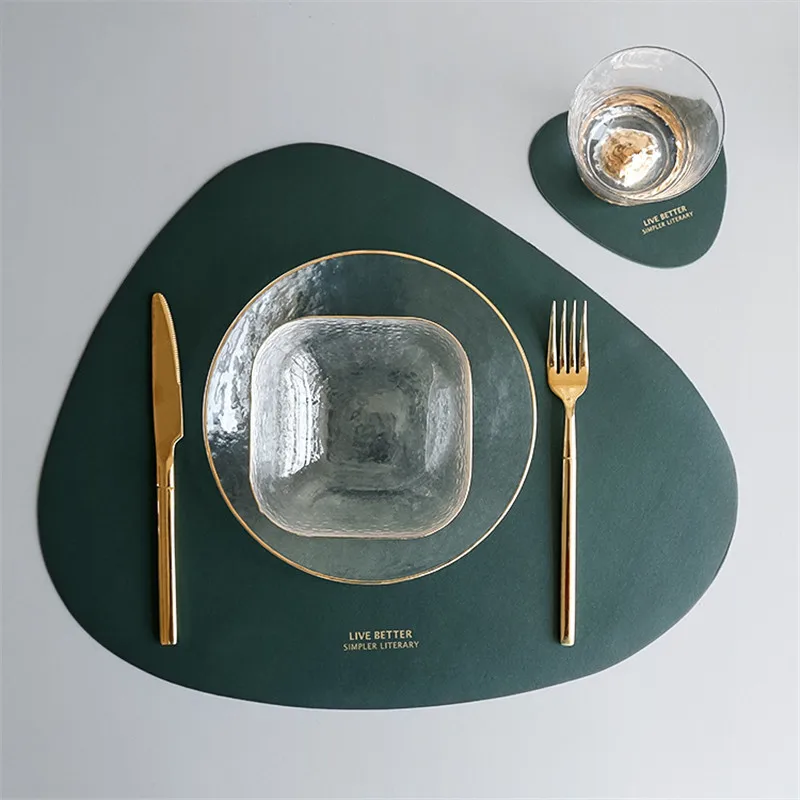 Luxury PU Leather Coaster Oval Cup Mat Gold Plating Letter Waterproof Heat Insulation Pad Hot Drink Holder Desktop Decor |