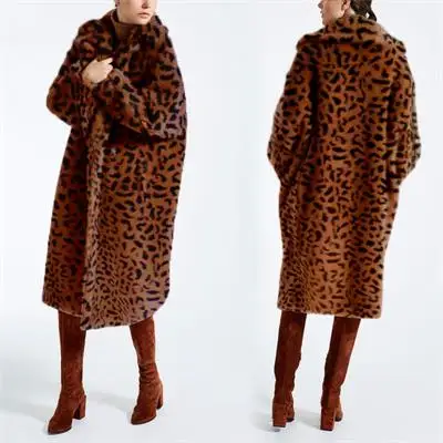 Leopard Пальто из искусственного меха, роскошная винтажная Элегантная куртка, плюшевая верхняя одежда, искусственная лампа, Осень-зима, теплая, размера плюс, леопардовая, длинная, популярная женская одежда - Цвет: Leopard