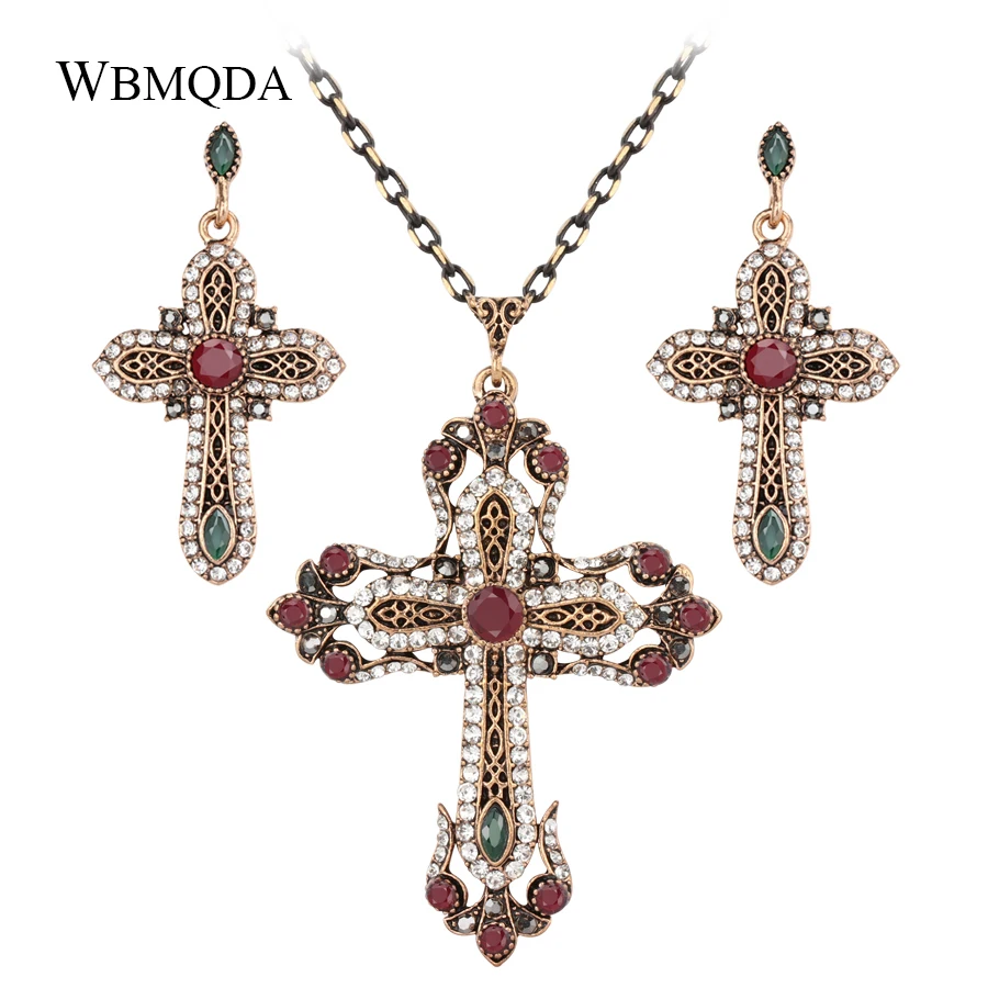 Женские винтажные сережки с кулоном и крестом в индийском стиле 2 шт./лот|jewelry sets for