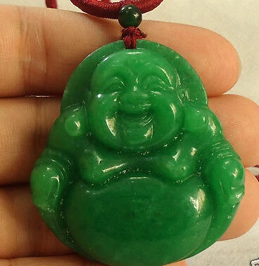 

free shipping ddh002240 Chinese Big Green Laughing Buddha Semi-precious Stone pendant necklace 5.3