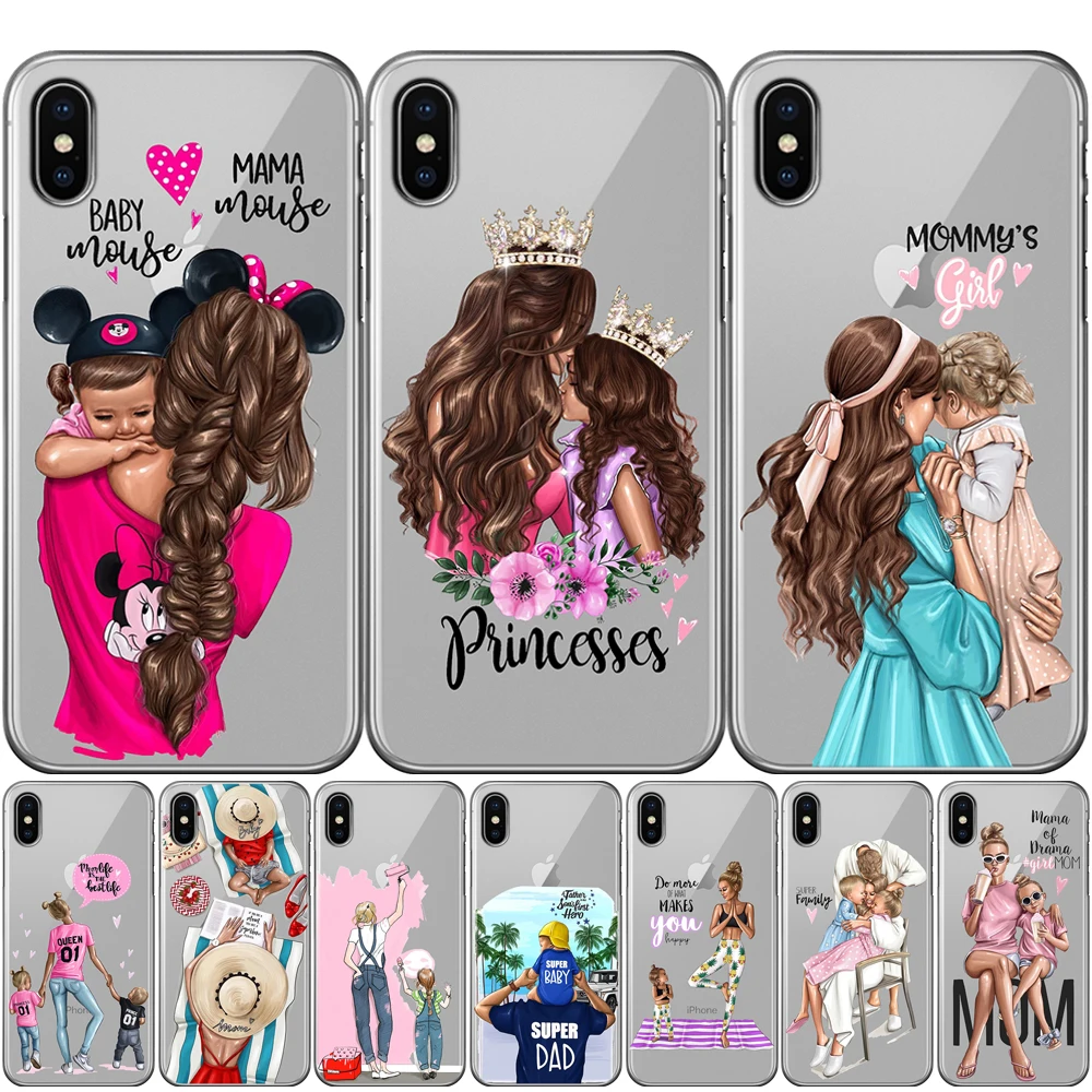 Модный чехол для телефона девочек с рисунком супер мамы папы iPhone XS Max XR X 7 6s 8 Plus SE и