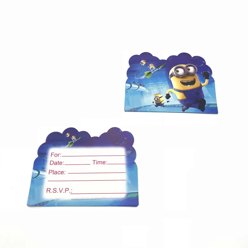 Invitation Card-10Pc Вечерние салфетки с миньонами, конфетная коробка, скатерть, баннер, воздушный шар, украшения для дня рождения, принадлежности для детей, комплект для малышей - Цвет: Invitation Card-10Pc