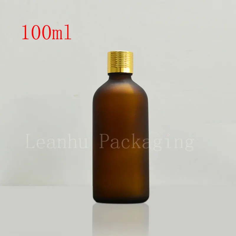 100ml frosted brown essential oil bottles wholesale, 100cc glass bottle with gold cap, 12pc/lot