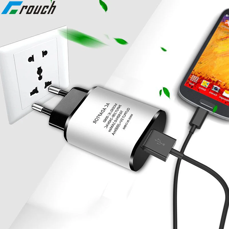 Универсальная штепсельная вилка европейского стандарта 2 порта USB зарядное