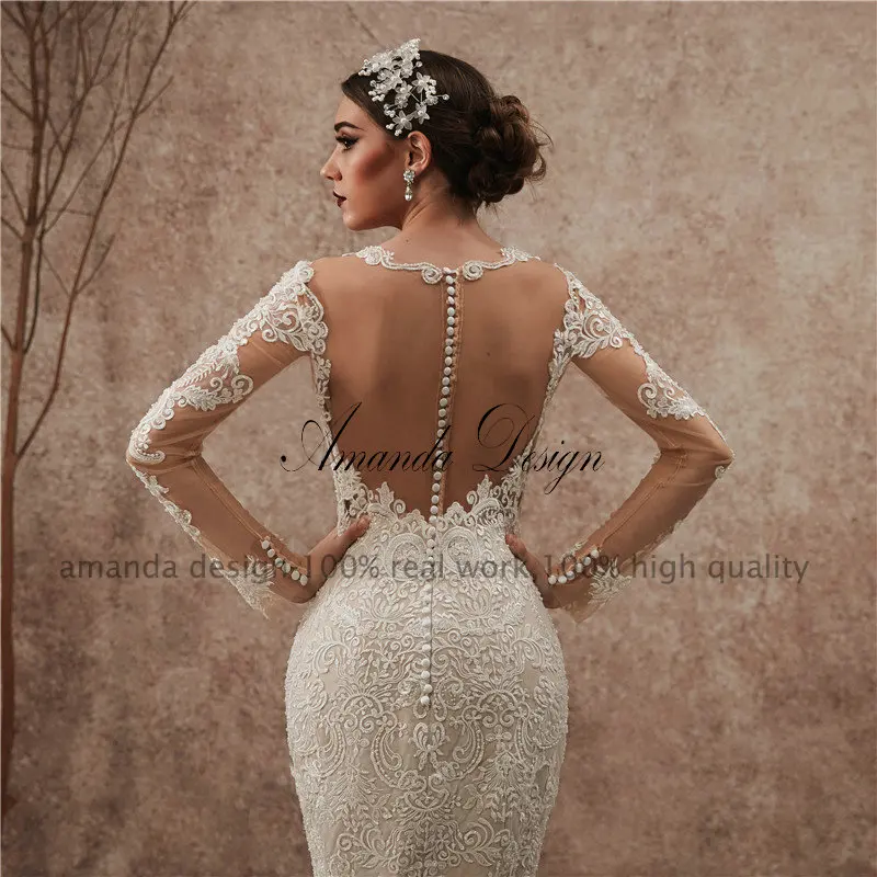 Аманда дизайн vestido de noiva длинный рукав кружево; аппликация; Русалка Винтаж свадебное платье