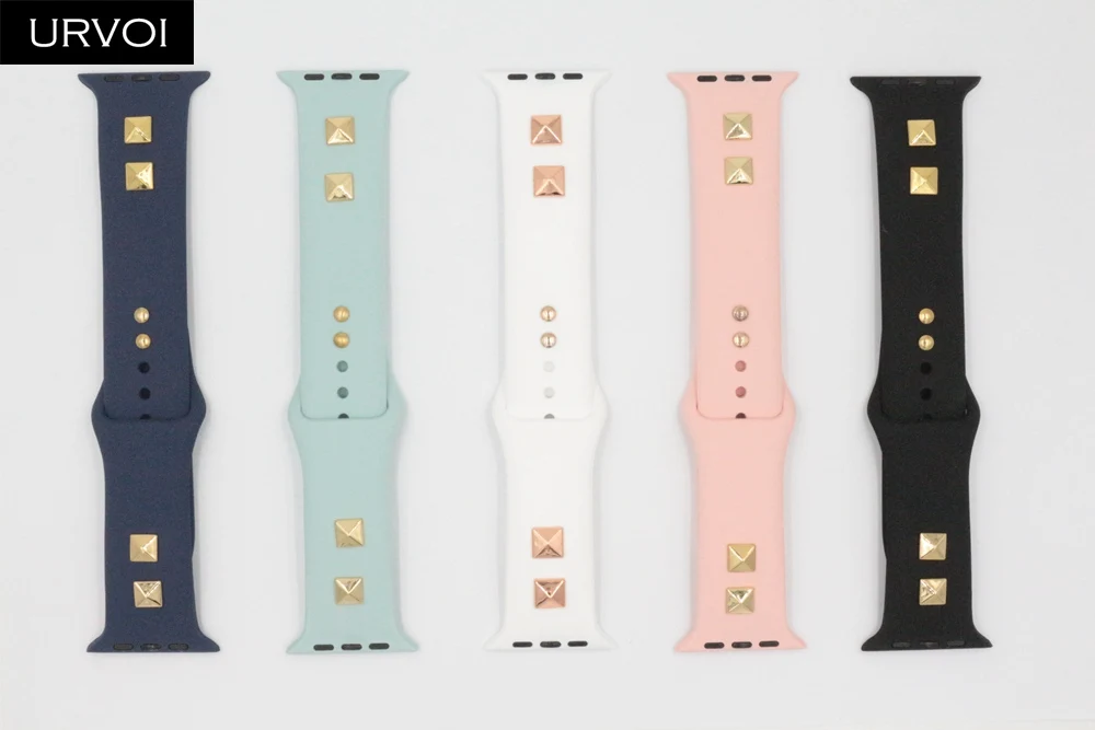 URVOI Шипованный ремешок для apple watch series 5 4 3 2 1 ремешок для iwatch силиконовый ремешок в стиле панк с заклепками 38 40 42 44 мм