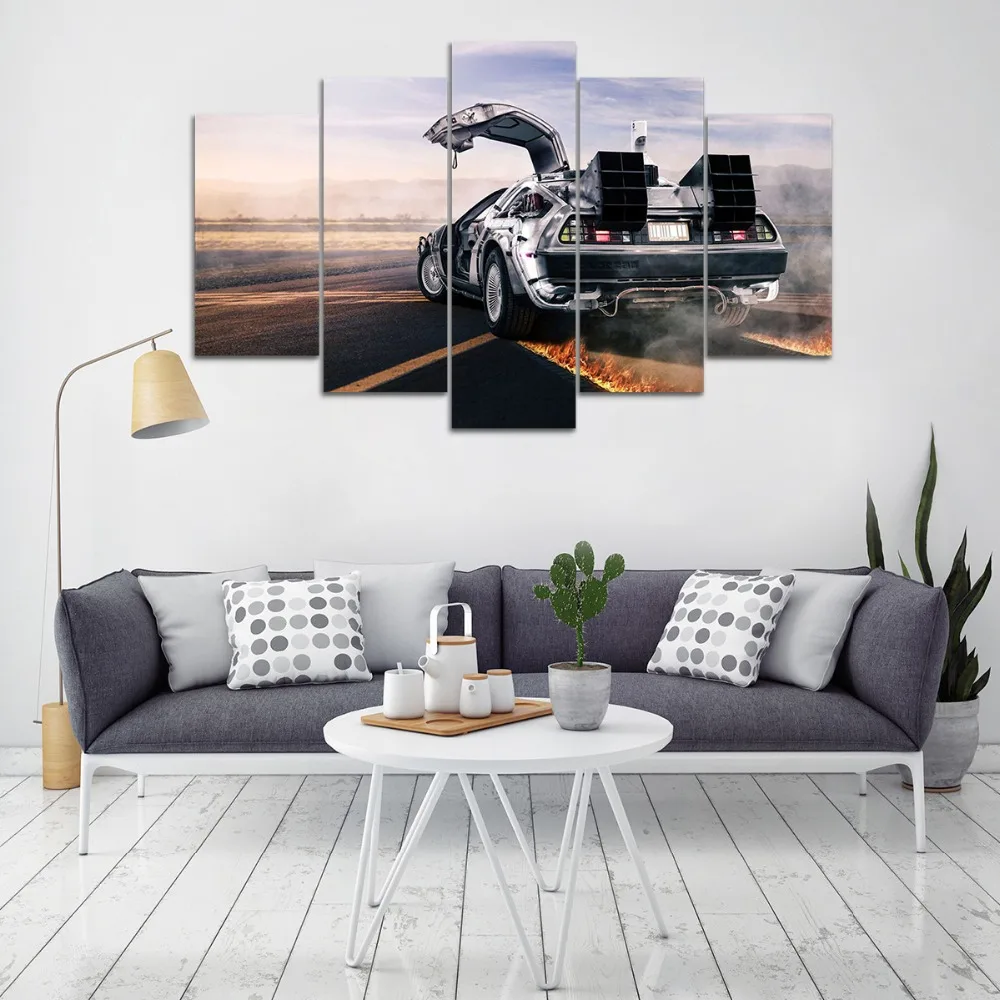 HD Print 5 кусков холста с изображением Delorean future печать картины современный декор дома гостиная.