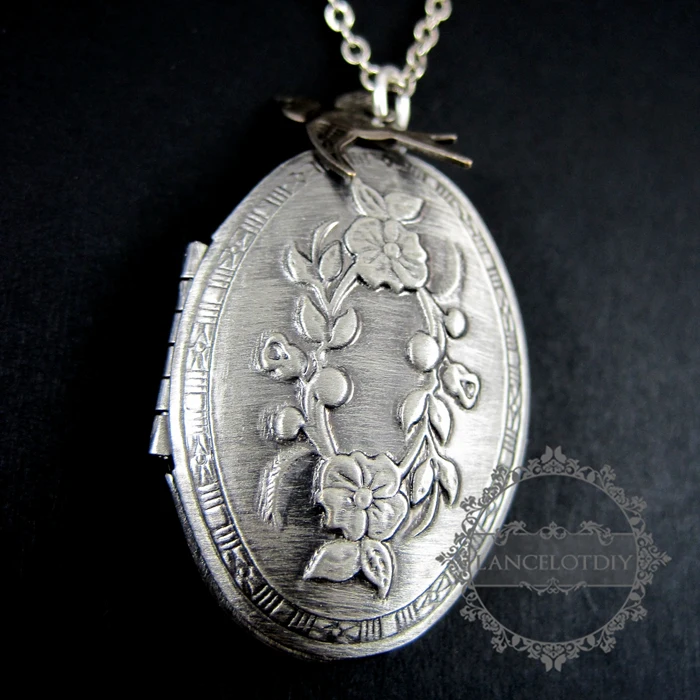 Весенняя серия Ласточка Птица старинный серебряный цветок Выгравированный