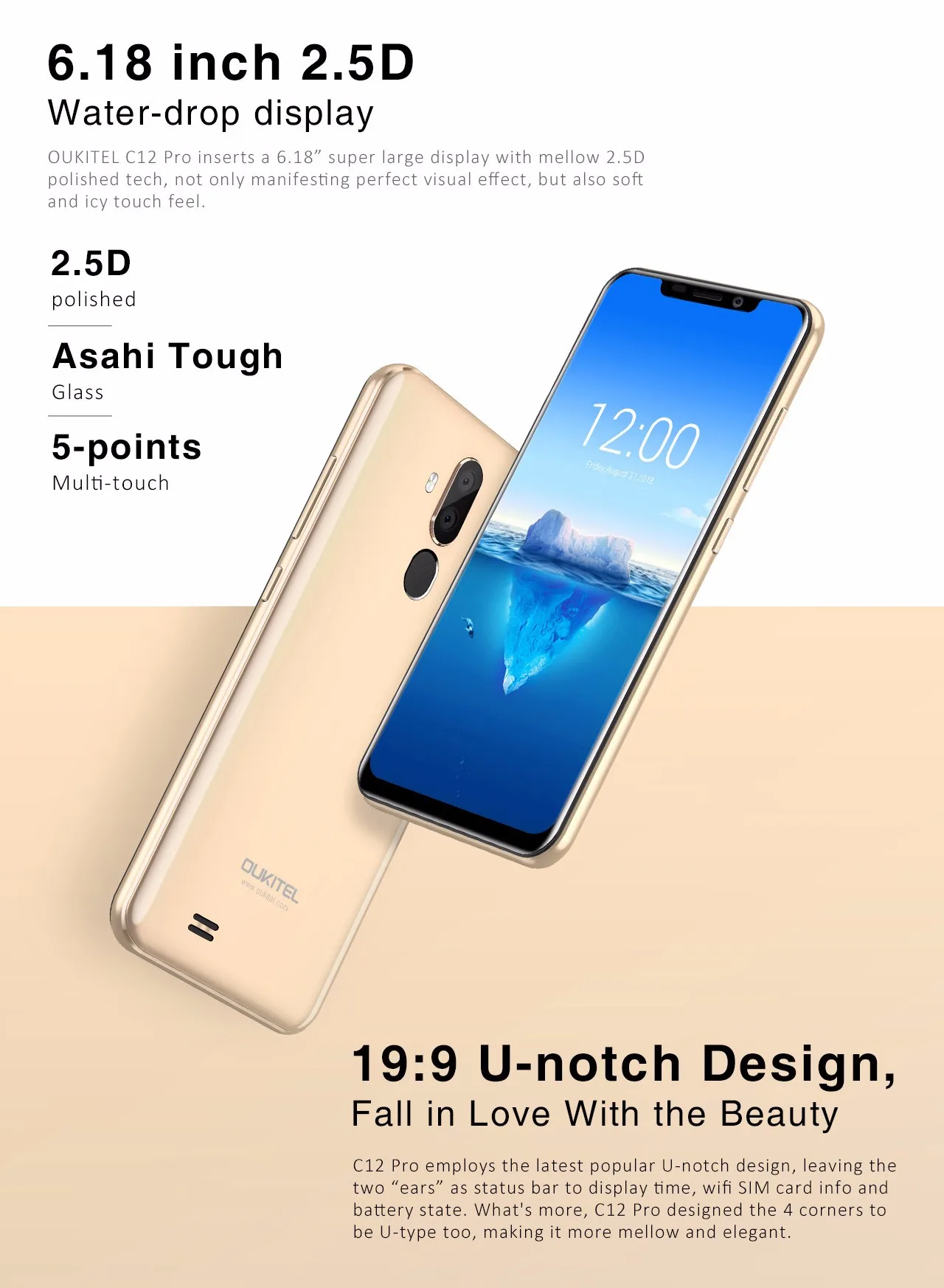 Oukitel C12 Pro 6,1" 19:9 2 Гб 16 Гб Смартфон Android 8,1 3300 мАч 8MP+ 5MP Face ID MT6739 четырехъядерный OTA отпечаток пальца мобильный телефон