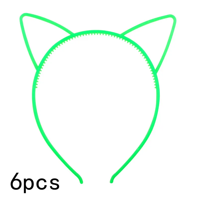 Fluorescent Green 6 шт. светящиеся ободки с кошачьими ушками для маленьких девочек и женщин, пластиковые светящиеся повязки для волос на Хэллоуин, Пасху, аксессуары для волос, повязка для волос, головной убор - Цвет: Fluorescent Green