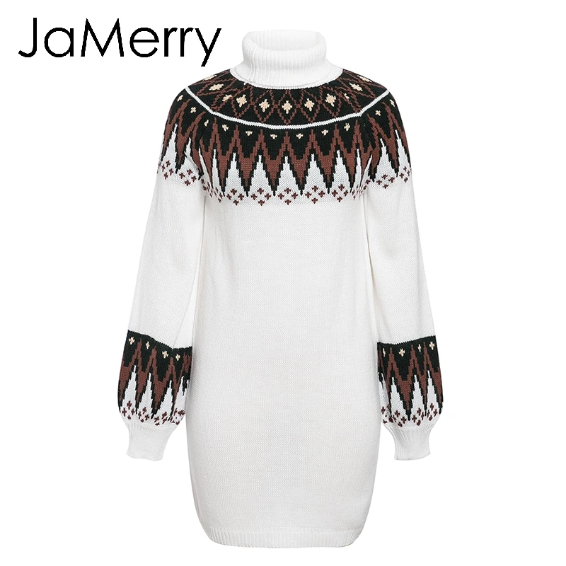 Женское трикотажное платье свитер с геометрическим принтом и высоким