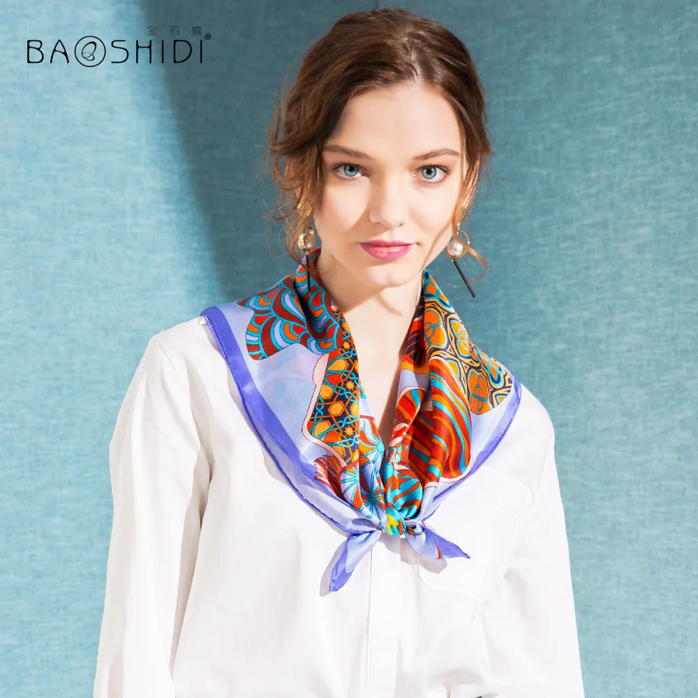 Шелковый платок [BAOSHIDI] для женщин, мини-квадрат, модные шарфы на шею, роскошный бренд, платочки весенне-летнего сезона для леди.
