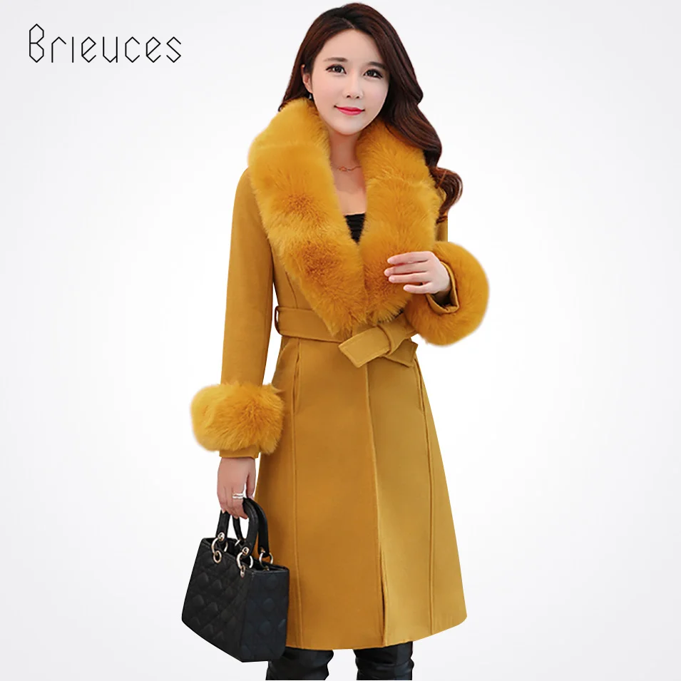 Фото Brieuces 2017 winter coat women new medium-long female overcoat sashes fur collar hooded women's wool warm lovely outerwear Женская Brieuces 2017 winter coat women new medium-long female overcoat sashes fur collar hooded women's wool warm lovely outerwear Женская
