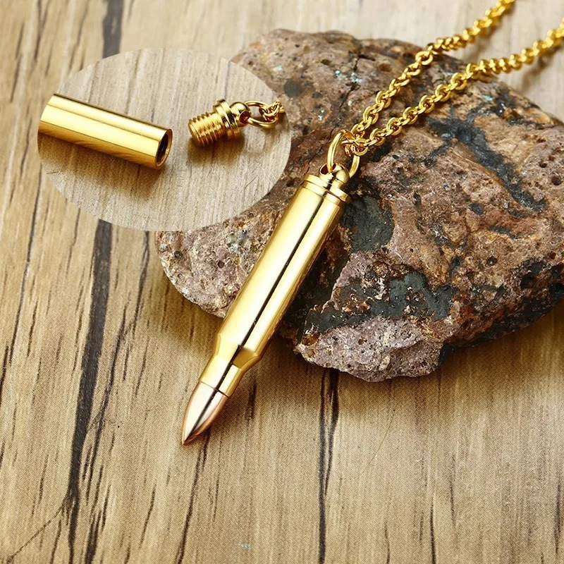 Пуля из нержавеющей стали кулон для мужчин цепочки и ожерелья в золотой цвет урна