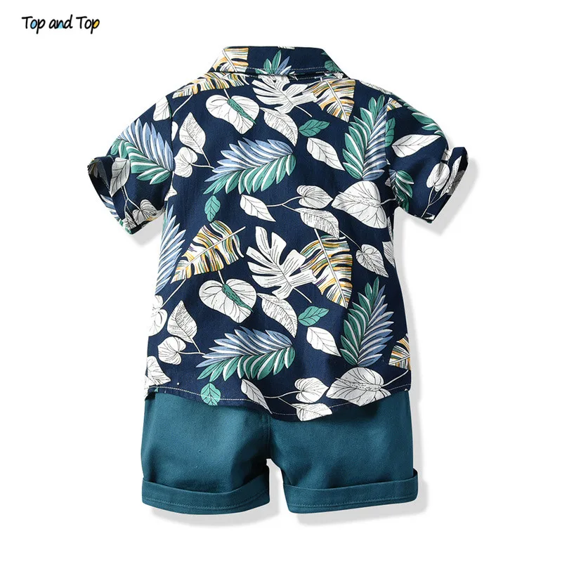 Top and Hawaiian Summer Toddler Newborn Baby Boy Gentleman Outfits Short Sleeve Printed Shirt+Shorts Bebe 2 Pcs Suit |