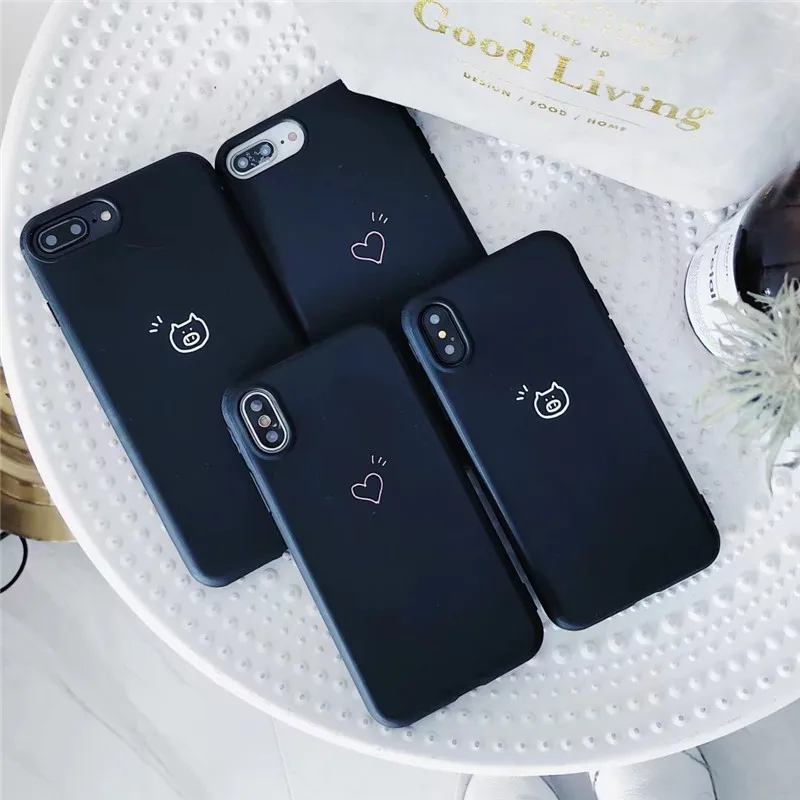 Черный сердце любовь телефона чехол для iPhone X случаи Мода Карамельный Цвет Мягкая