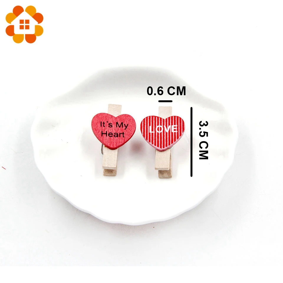 10 шт./лот деревянные клипсы в форме сердца с пеньковой веревкой держатель для