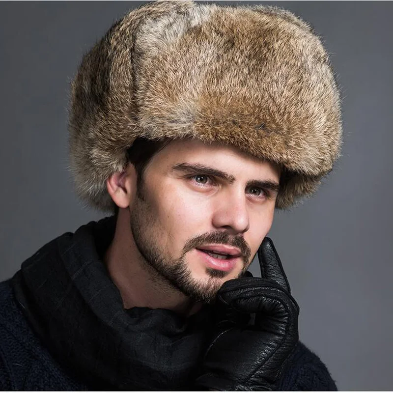 Jkp natural rabbit hair Lei Feng hat men's hat autumn and winter warm thickened Fur Real rabbit hair ear cap