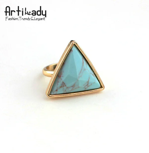 Artilady natural blue turquoise rings for women jewelry europe gold plating triangle shaped ring | Украшения и аксессуары