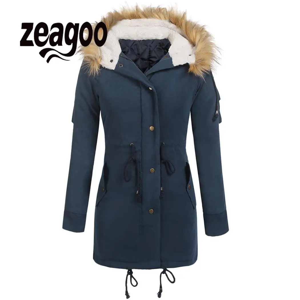 Zeagoo однотонное повседневное теплое пальто из искусственного меха с капюшоном и