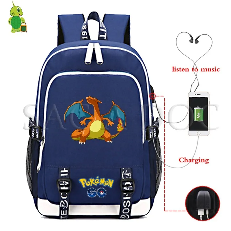20 Рюкзак для ноутбука Pokemon Pikachu с usb-зарядкой для подростков, девочек, мальчиков, Gengar Eevee, школьные сумки, многофункциональные повседневные дорожные сумки - Цвет: 20