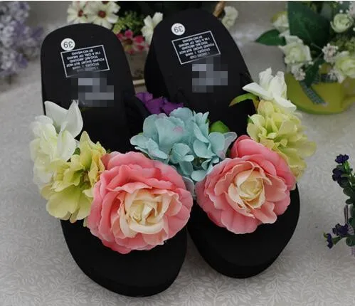 Оптовая продажа эксклюзивные женские сандалии ручной работы с розовыми цветами