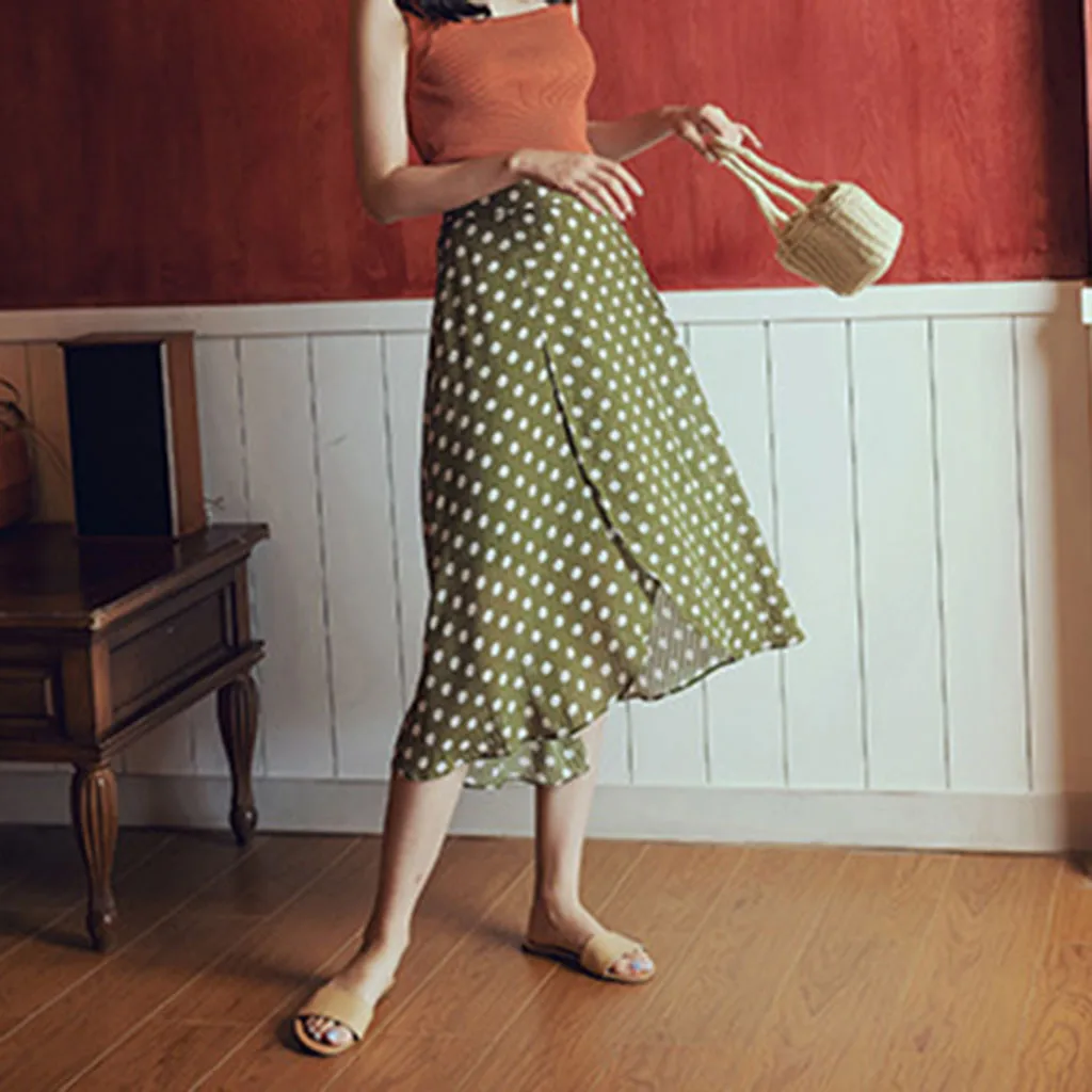 Летняя женская юбка в горошек с высокой талией Тонкая Повседневная пляжная