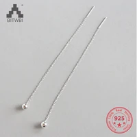 925 silver chain with 4mm ball long earrings for women silver jewelry simple ear wire prevent allergy