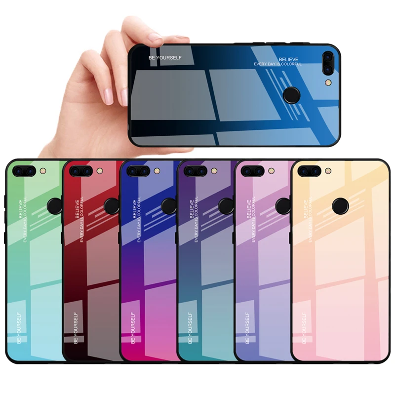 Gradient Aurora Case for Huawei P Smart 2019 FIG-LX1 FIG-LA1 Tempered Glass Back PSmart POT-LX3 POT-LX1 Colorful Cover |