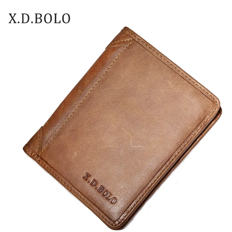 Brown-2 X. D. BOLO, натуральная кожа, короткий кошелек, Ретро стиль, коровья кожа, повседневный мужской кошелек, кошелек, стандартные Держатели, кошельки - Цвет: Brown-2