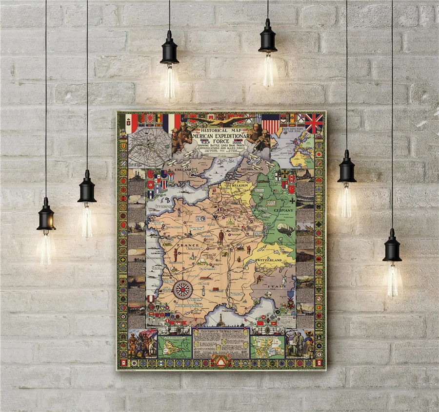 Винтажная парусиновая карта рисованная Настенная цветная картина для домашнего