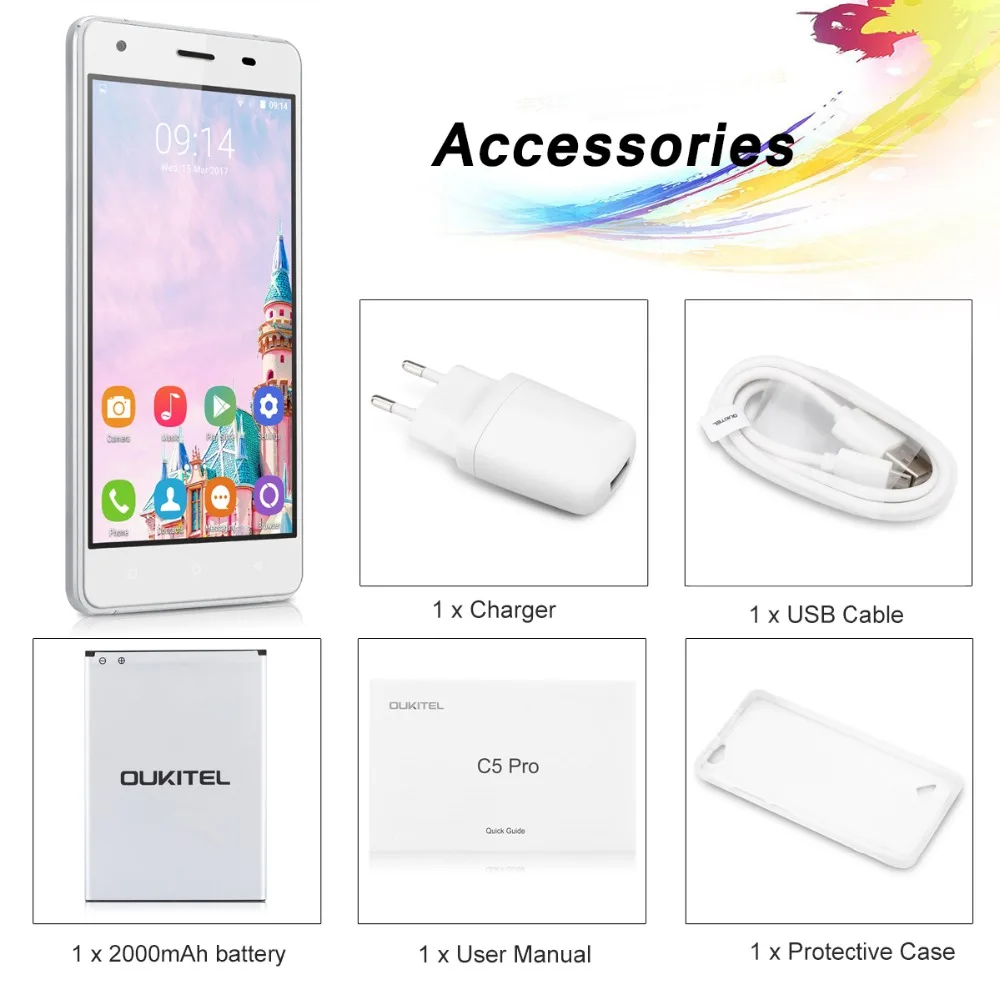 Оригинальный Oukitel C5 Pro 4G LTE мобильный телефон MTK6737 4 ядра Android 6 0 5 &quotHD 2 GB Оперативная
