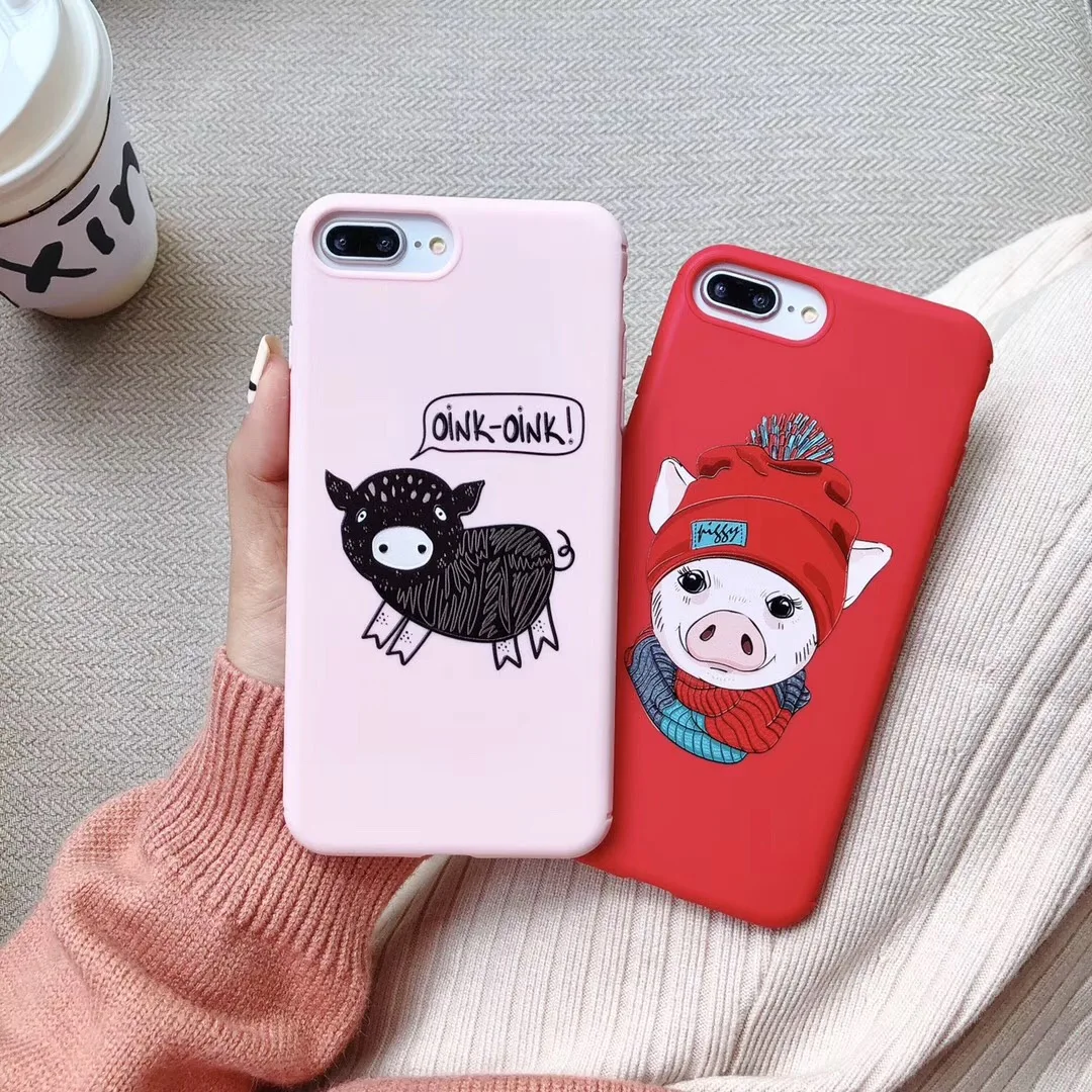 Модный красный чехол для iphone X 7 7plus милый мультяшный поросенок матовый мягкий