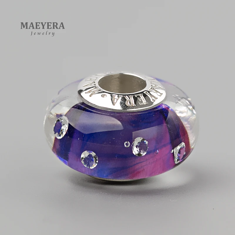 MAEYERA ювелирные изделия настоящее S925 бусины лампворк синий порошок Циркон