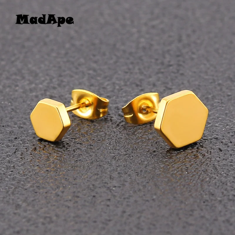 MadApe Stainless Steel Simple Fashion Hexagonal Earrings Women Anti Allergic Wholesale Female Stud | Украшения и аксессуары