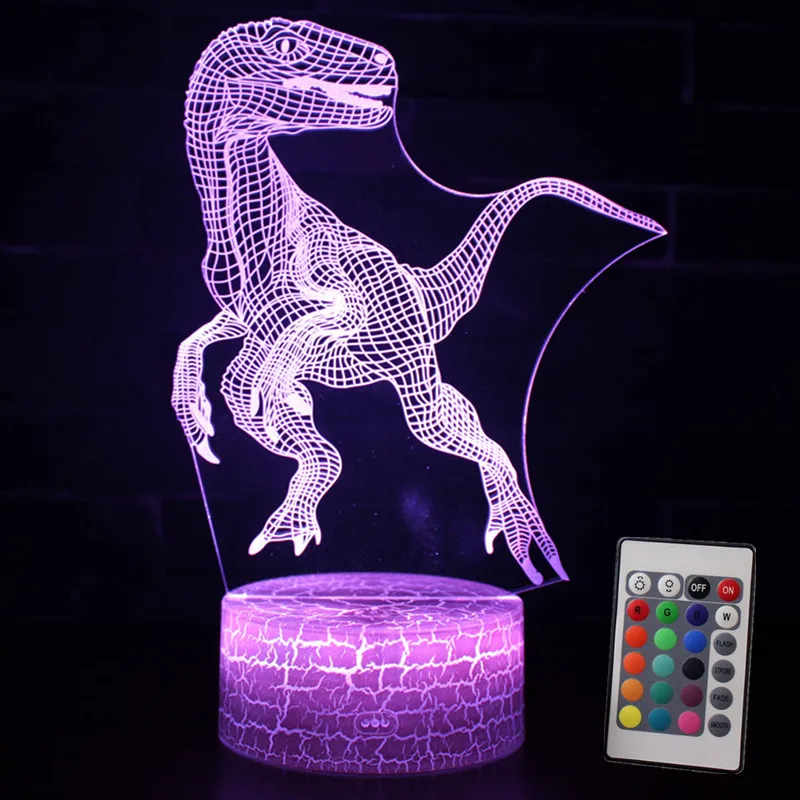 3D иллюзия динозавра Рождество 7 цветов сенсорный пульт дистанционного управления животное визуальные огни светится в темноте игрушки для нового года мальчик подарки