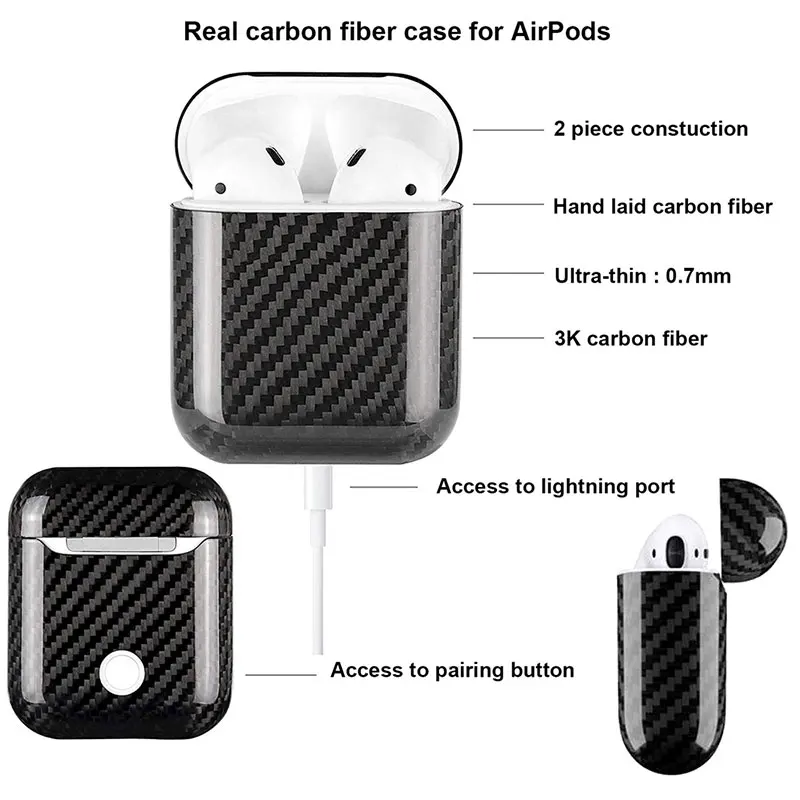 Чехол для Apple AirPods 100% чехол из настоящего углеродного волокна Ультратонкий с