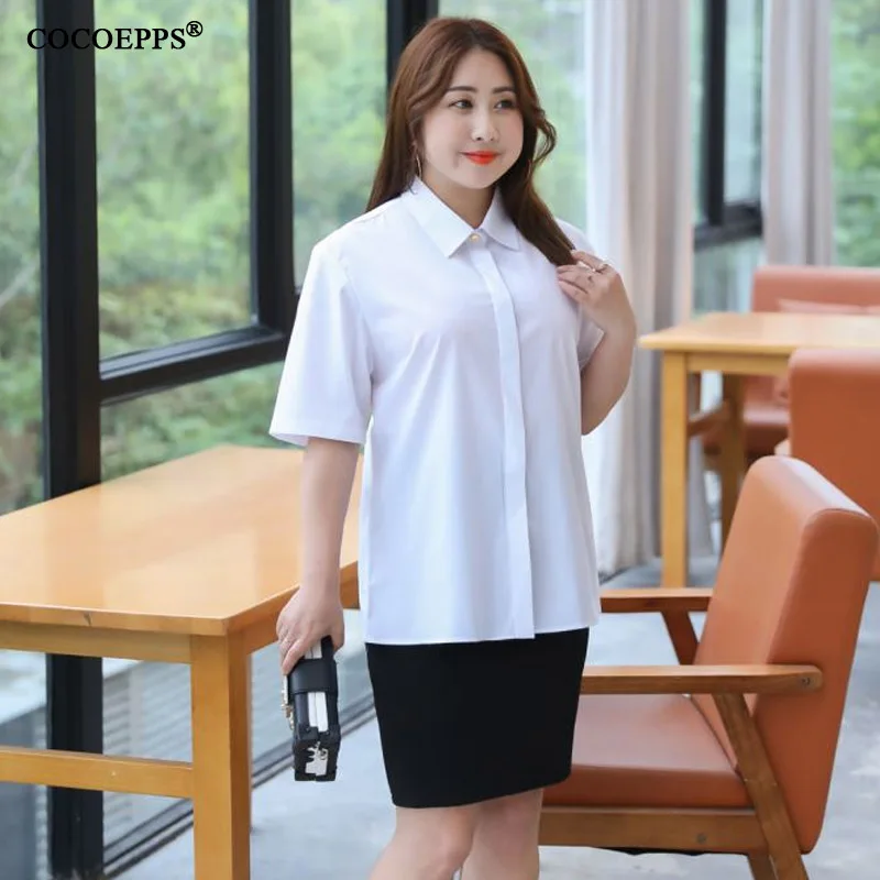 XL-10XL размера плюс летняя блузка Женская Офисная деловая белая рубашка Топы