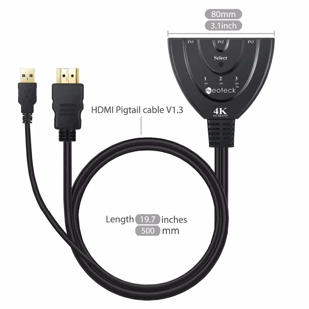 ESYNiC 3 в 1, 4 K 3D 1.4b HDMI преключатель+ USB Мощность кабель Поддержка, поддержка нескольких Вход источников для dvd-бокс PS3 PS4 3 Порты и разъёмы коммутатор